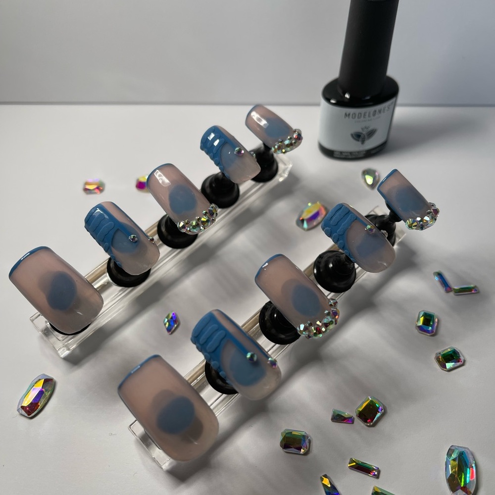 Blue sky custom acrylic PressOn nails